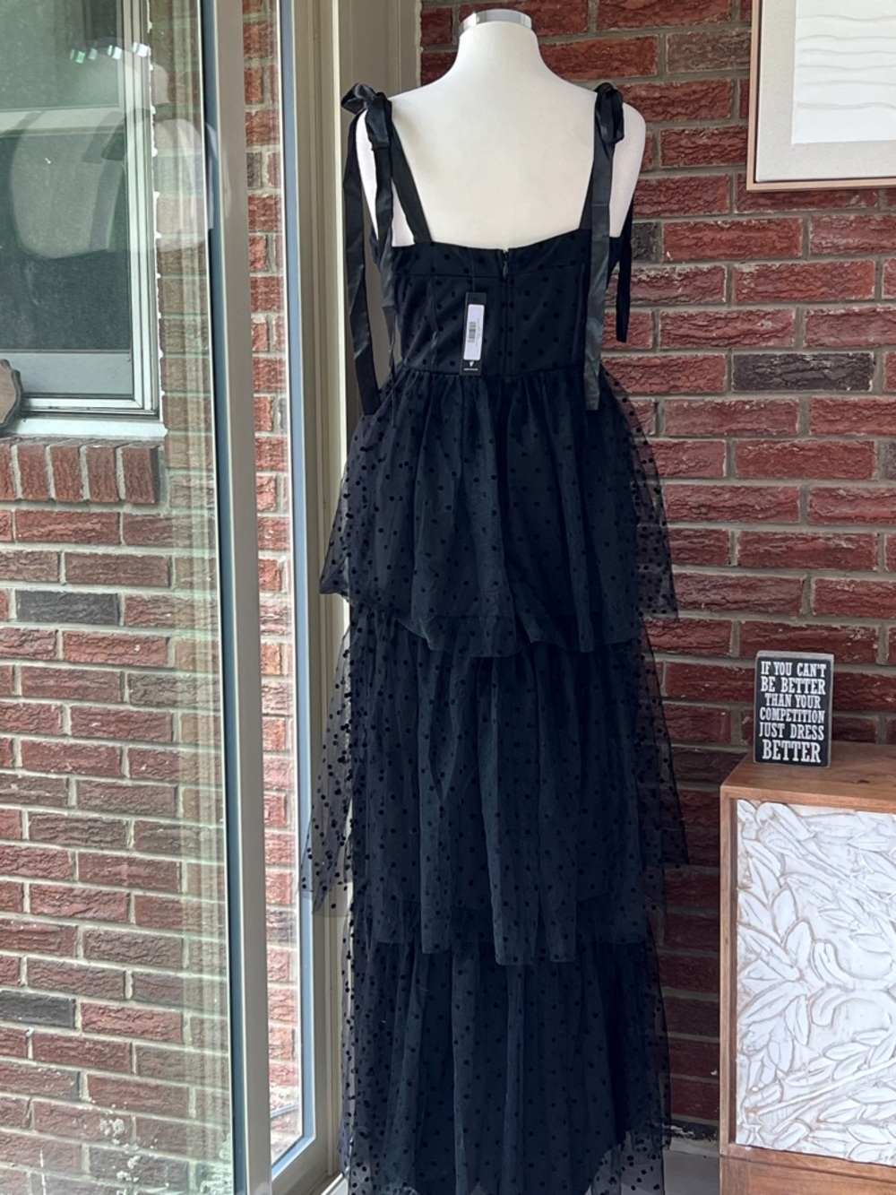 Lulus Billie Swiss Dot Bow Shoulder Tiered Maxi Dress NWT Size XL - Picture 7 of 8